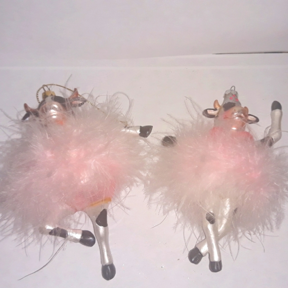 Pair of ballerina cow ornaments